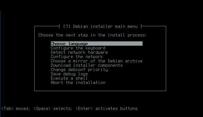Debian GNU/Linux installer screen]