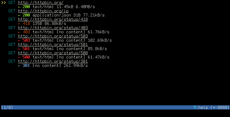 mitmproxy requests list